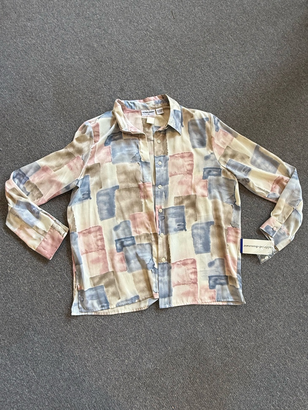 Alfred Dunner Pastel Pink, Blue & Beige Watercolor Blouse